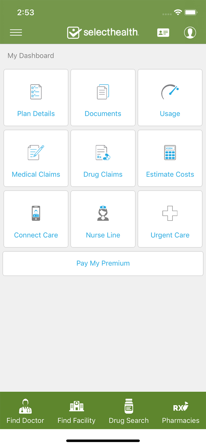 Select Health Mobile App Screen capture