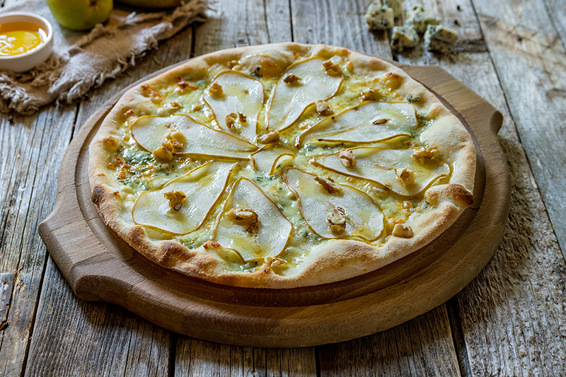 Picture of a pear and gorgonzola cheese pizza recipe