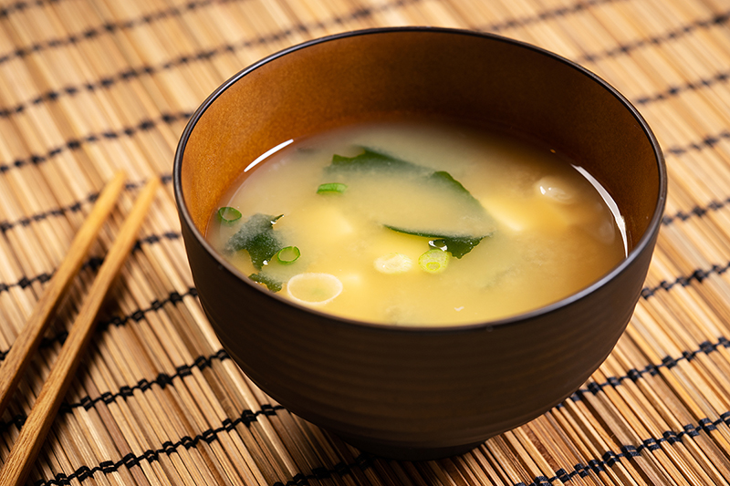 Roasted Garlic Miso Soup with Greens