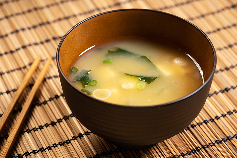 Bowl of roasted garlic miso soup, recipe