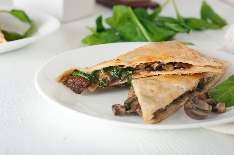 Baked mushroom and spinach quesadilla recipe