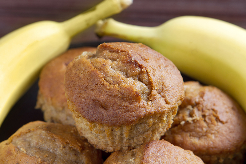 Banana Peanut Butter Muffins on a plate, recipe