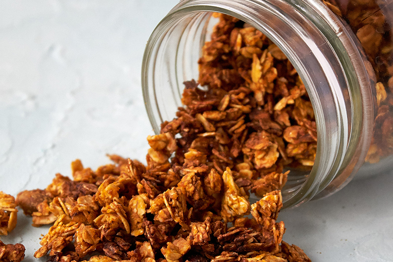 Pumpkin coconut spice granola in a jar, recipe