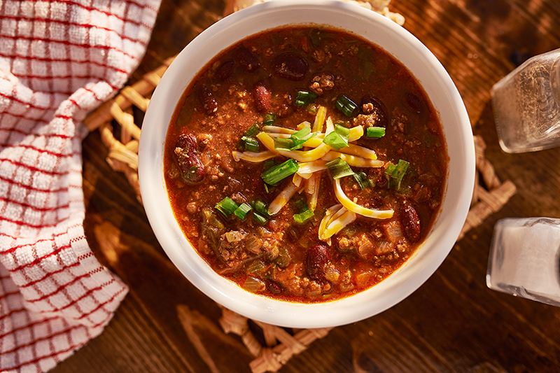 Pumpkin chili in a bowl, recipe