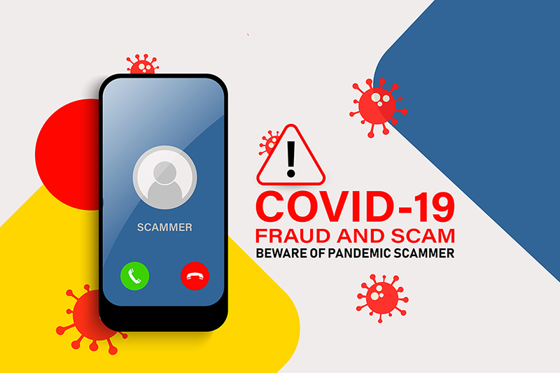 COVID-19 vaccine fraud and scam with scammer calling.