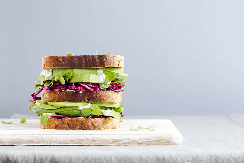 Veggie and hummus sandwich includes fresh avocado.