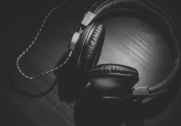 large headphones laying on a table