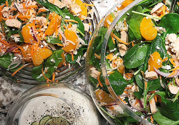 Chef Mary makes a lighter version of this Mandarin Chicken Spinach Salad