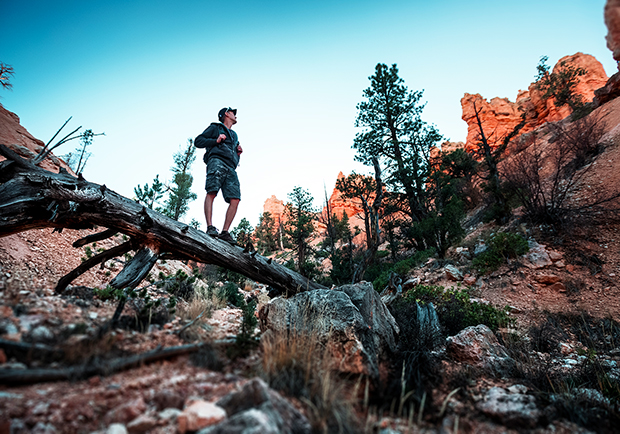 Man hiking in the woods, safety tips for hiking