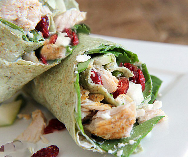 Light and healthy recipe for chicken cranberry wraps