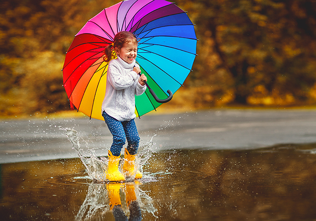 Finding Joy, girl jumping in a puddle happily, how can I find joy