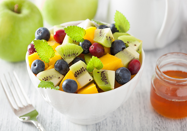 Fruit salad with honey mint dressing