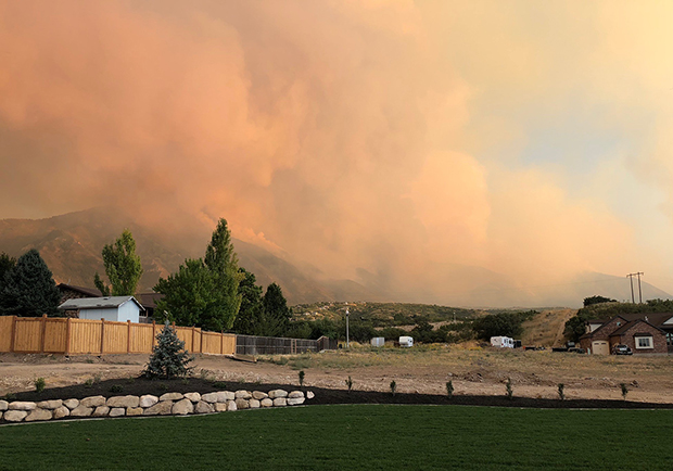 Wildfire, Mount Nebo with wildfire smoke from Salem, Ut. 