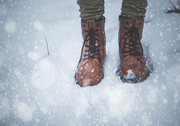 Feet in the snow, step into winter