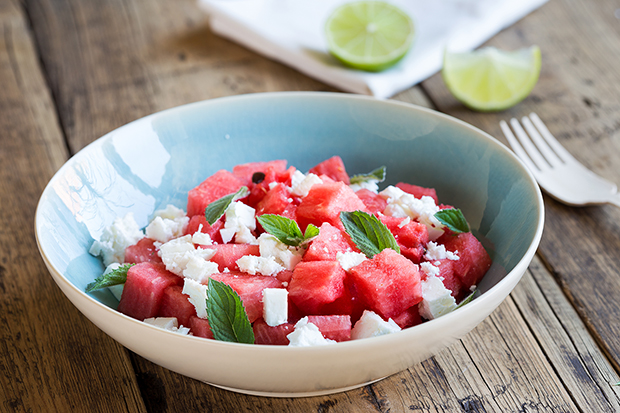 watermelon mint goat cheese salad recipe