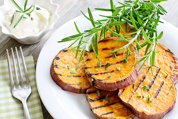 Grilled sweet potatoes with cilantro lime dressing recipe